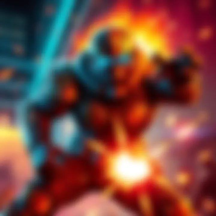 A powerful character named Doomfist showcasing his abilities in a vibrant gaming scene, depicting the intensity of gameplay