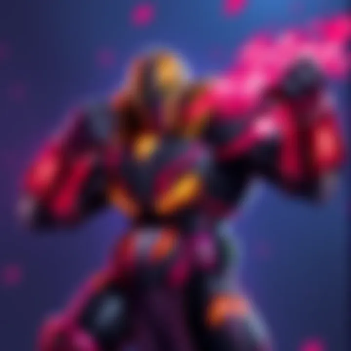 Doomfist character in a dynamic pose, showcasing new mythic skin design with colorful effects
