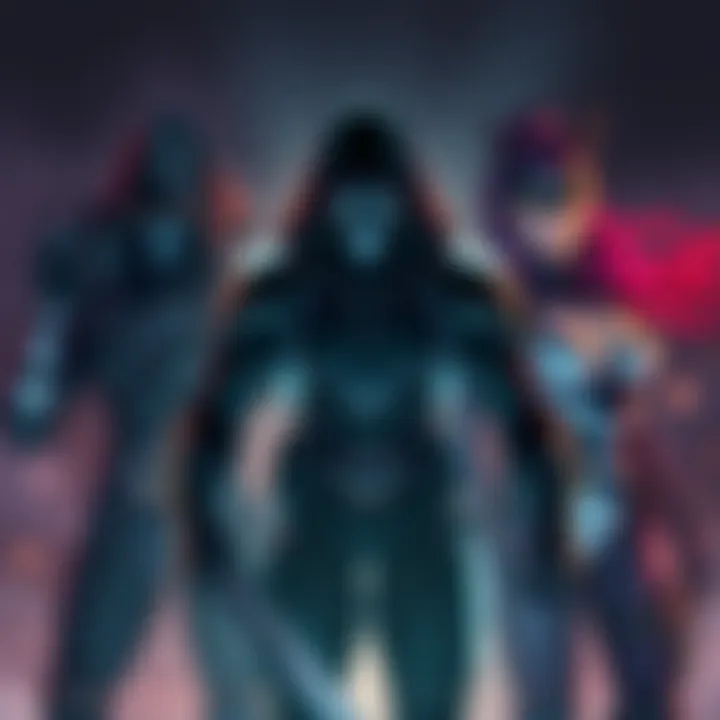 Reaper, Sombra, and Widowmaker plotting to rescue Doomfist from Talon, with intense expressions and shadows around them.