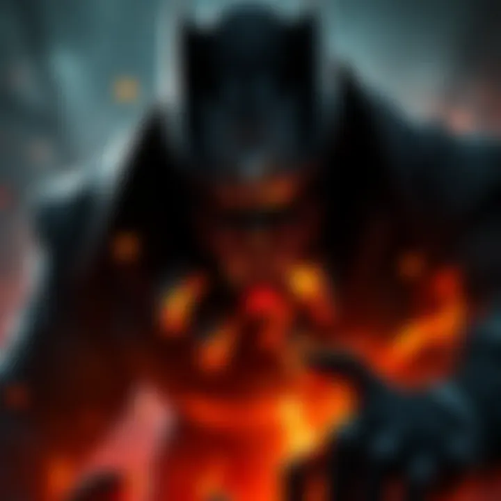 Doomfist lurking in the shadows, showing tension among Talon leaders, with a focus on his imposing figure and a hint of chaos around him.