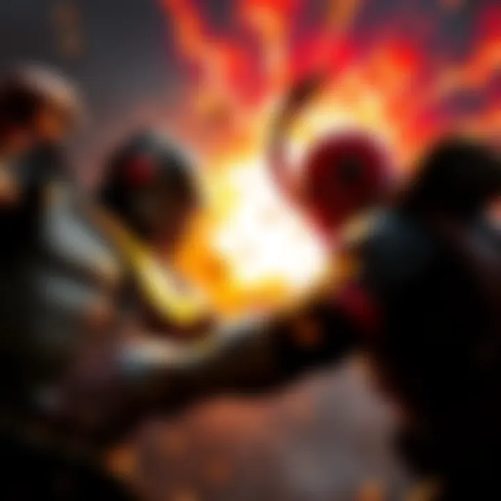 Doomfist and Vendetta engaged in an intense battle, showcasing their unique abilities and powers