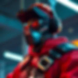 A person dressed as Doomguy from 2016 with vibrant colors and detailed costume accessories.