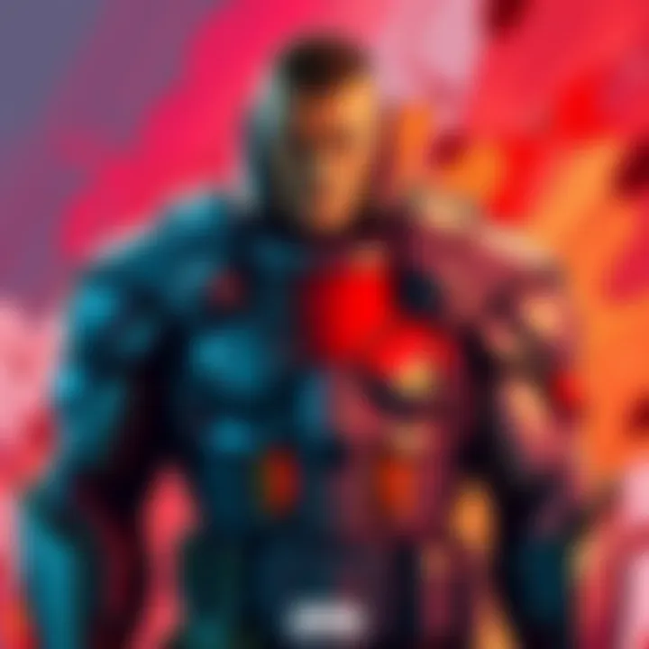 A new artistic sketch of Doomguy, showing a muscular character in armor with a fierce expression, surrounded by a vibrant background.