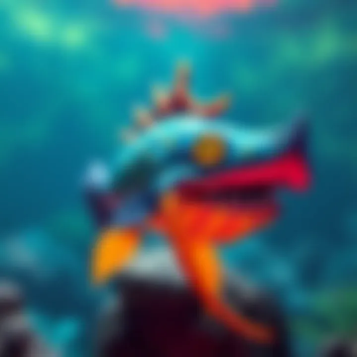 Dopefish from Commander Keen The Dopefish swimming in a colorful pixelated underwater scene, representing its appearance in Doom Eternal and High on Life 2.