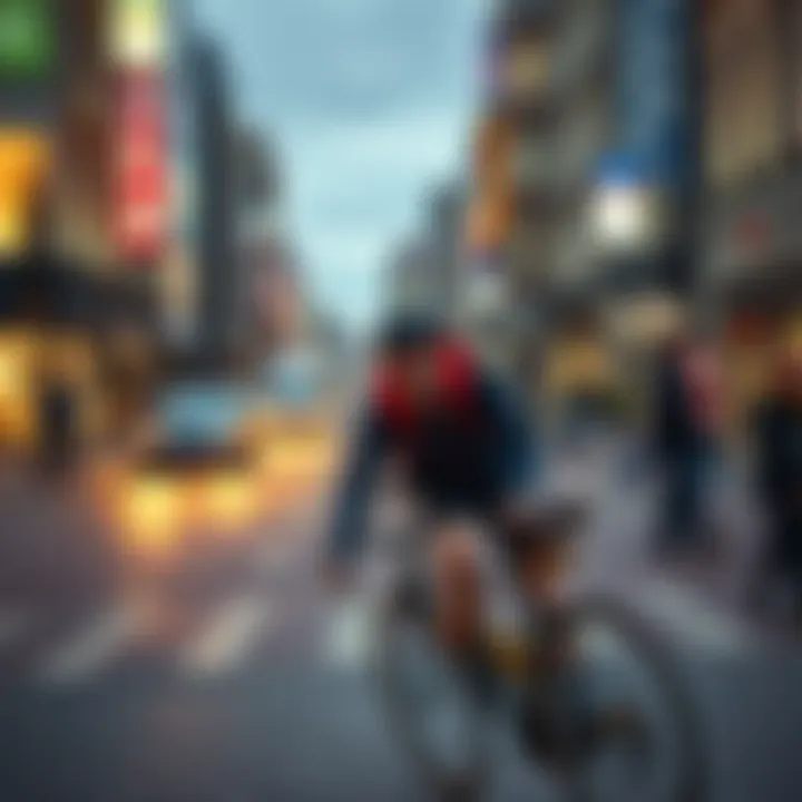 Dorozea during a live stream in Rotterdam, colliding with a cyclist in a busy street. The scene shows a surprised Dorozea and a cyclist on a bike, both looking unharmed after the incident.