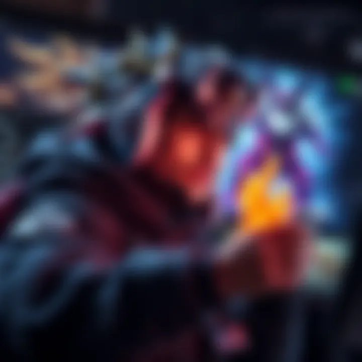 A player examining Dota heroes to find one similar to Atrox from League of Legends, with game graphics in the background.