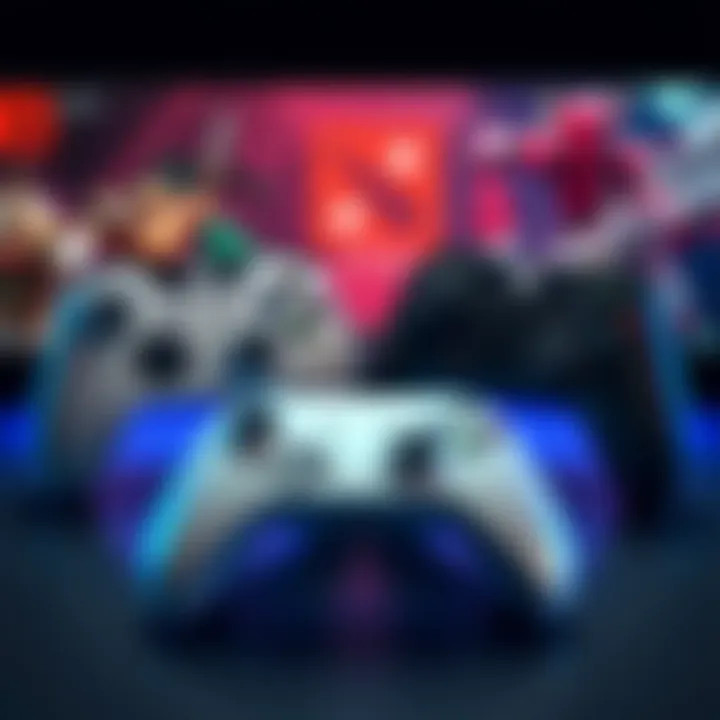 Dota 2 Controllers Comparison An Xbox and a PS controller side by side with Dota 2 graphics in the background.