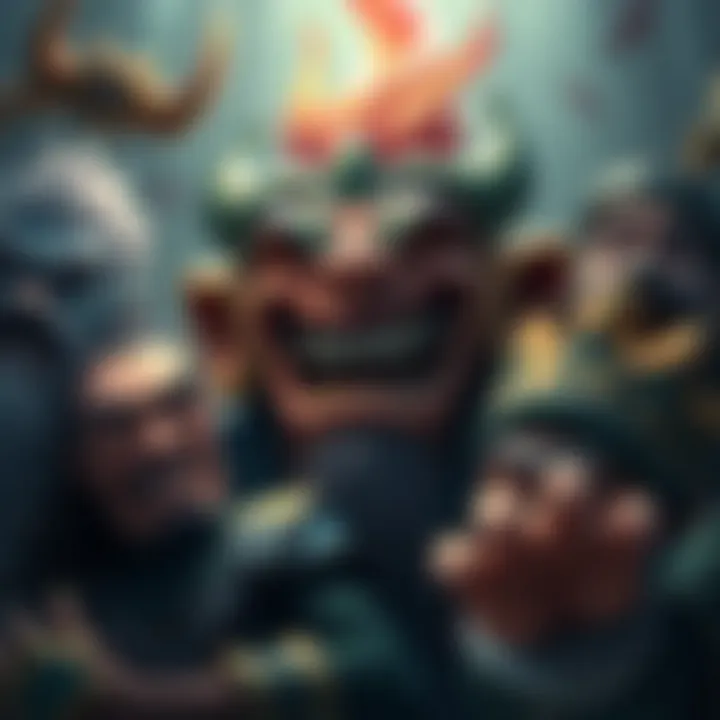 Troll Warlord from Dota 2 laughing, surrounded by other characters with funny expressions