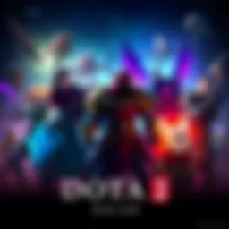 A group of Dota 2 heroes representing different roles like support and core in a vibrant game setting