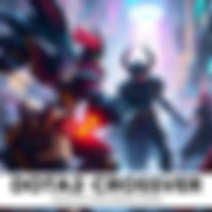 DOTA2 Crossover Event DOTA2 characters interacting with a surprising new franchise character in a vibrant gaming environment