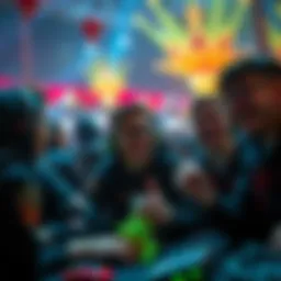 A group of Dota 2 players smiling and collaborating at the Dark Carnival, showcasing a positive gaming atmosphere.