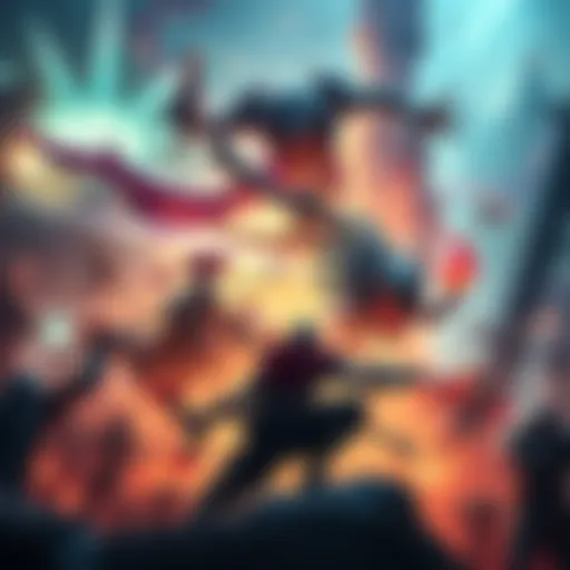 A scene from Dota 2 showcasing heroes battling in a vibrant environment