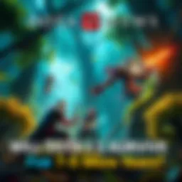 A vibrant scene from a Dota 2 match, showcasing heroes battling in a lush forest setting