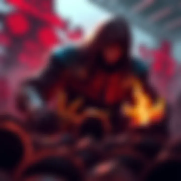 A Dota 2 character farming creeps while under attack, showing the dilemma of sacrificing health for resources