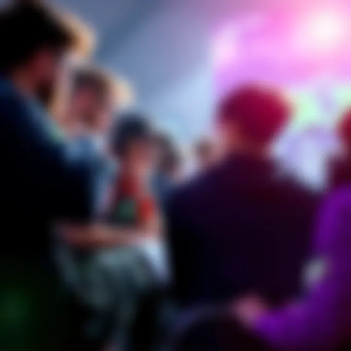 A group of new Dota 2 players looking at a game screen, discussing tactics and strategies