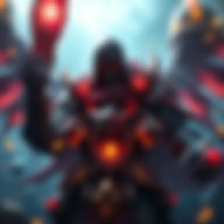 A Dota hero showcasing combined abilities from different patches, ready for battle with unique skills and items in play.