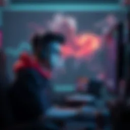 A frustrated Dota player sits at their computer, looking dispirited as they gaze at the screen showing their ranking and stats.