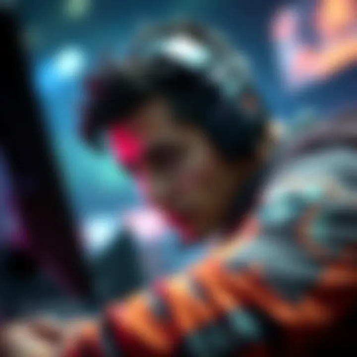 A Dota player intensely concentrating on their screen during a match, showcasing determination and mental strength.