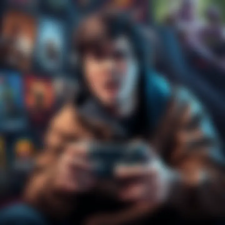 A Dota player expressing frustration about being forced into an offlane role, yearning to play support with passion, holding a game controller, surrounded by Dota-themed posters.