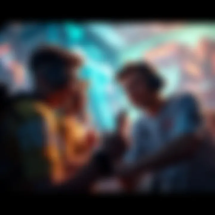 A group of players engaged in a Dota match, showcasing excitement and teamwork while playing together.