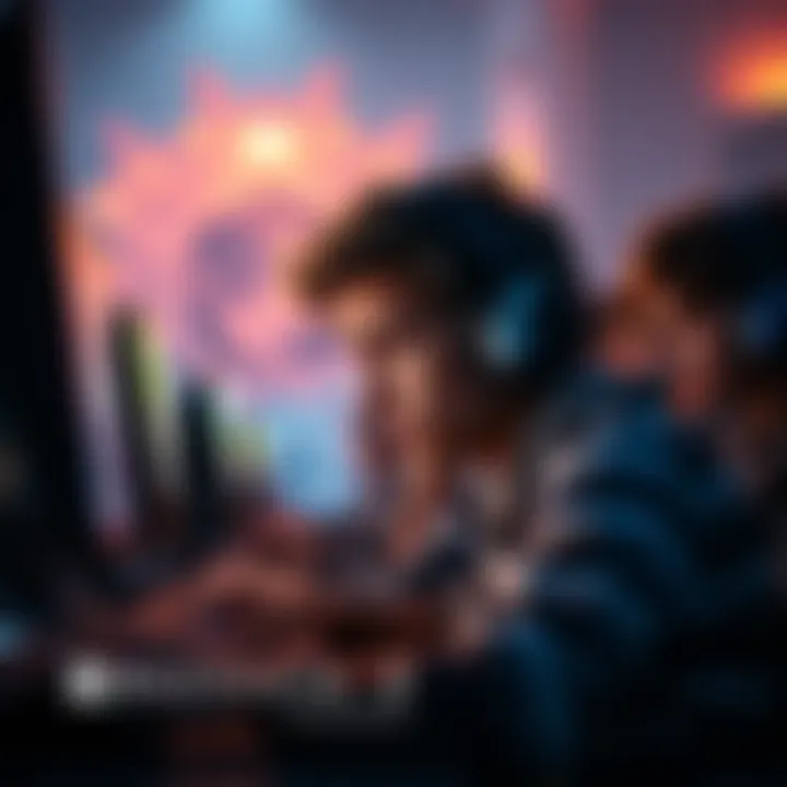 A Dota 2 position 4 player looking frustrated at their screen, surrounded by teammates in a tense gaming environment