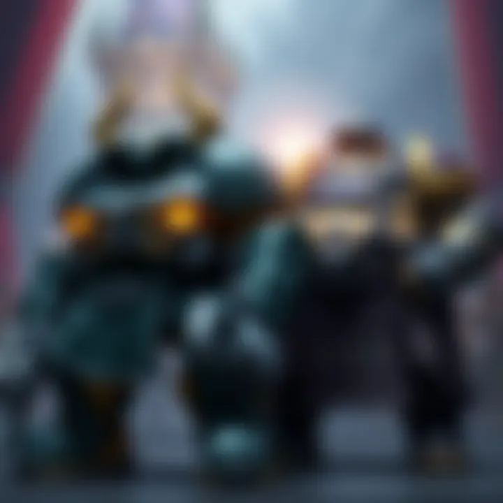 Tidehunter and Pudge standing together, showcasing their tanky build and crowd control skills in a Dota match setting.