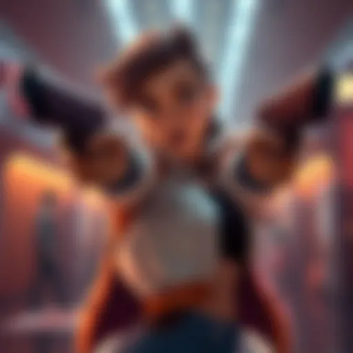 Animation of a character using double pistols in a dynamic pose, reflecting Becca's artistic style.