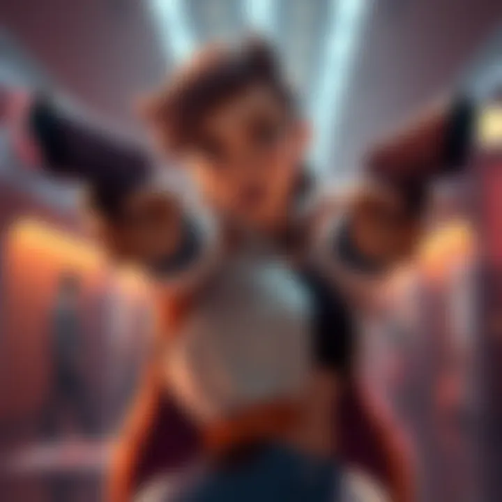 Animation of a character using double pistols in a dynamic pose, reflecting Becca's artistic style.