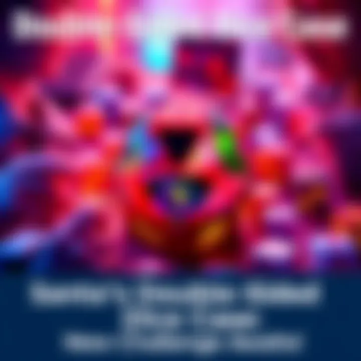 A colorful double-sided dice case with various dice displayed around it, highlighting its unique design. Gamers look intrigued as they consider the new gaming challenges it presents.