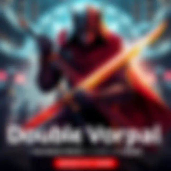 A bold character holding two swords, symbolizing the Double Vorpal move in gaming, with an intense backdrop of a game arena