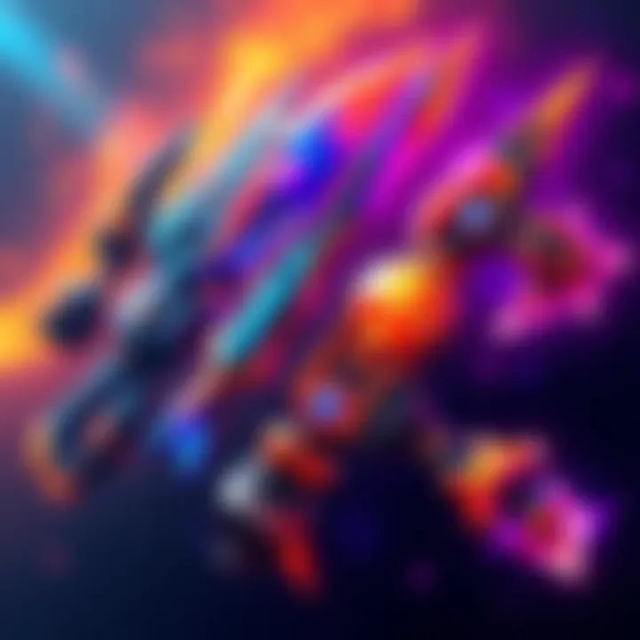 A selection of top gear sets for DPS builds in a countdown scenario, featuring Elmo's weapon and EB with vibrant designs and effects.