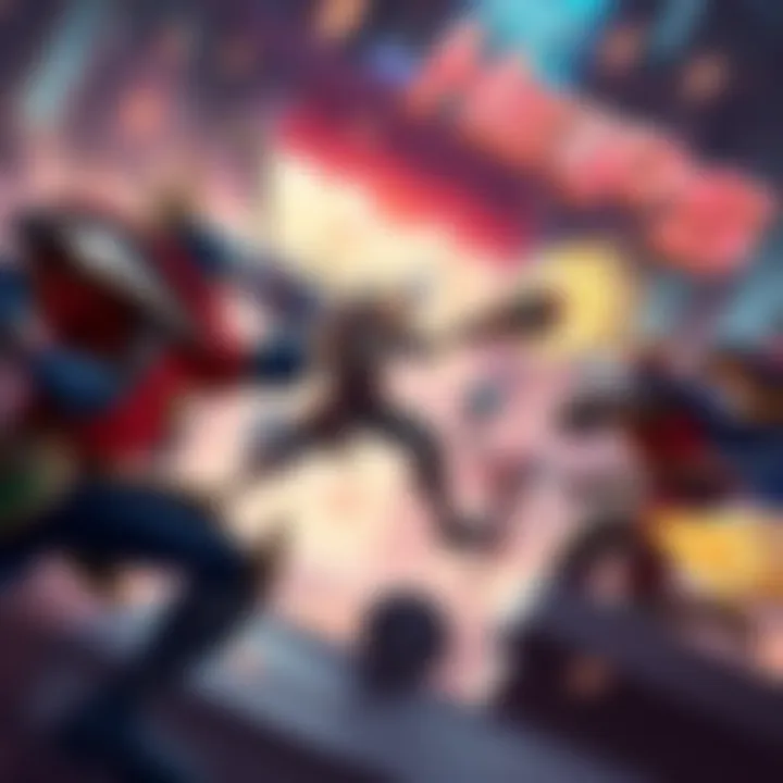 A group of powerful DPS heroes engaging in an intense team fight, showcasing their skills and abilities in a competitive gaming environment.