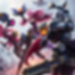 A group of powerful DPS heroes attacking a support character in an action-packed scene during a team fight.