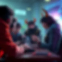 A group of gamers discussing new strategies and team setups in response to Shion's character release
