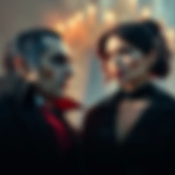 A scene showing Dracula with a conflicted expression while Lisa looks distressed, symbolizing themes of betrayal and justice.