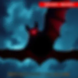 A dark bat with glowing red eyes hovering in the night sky, symbolizing Dracula's transformation.