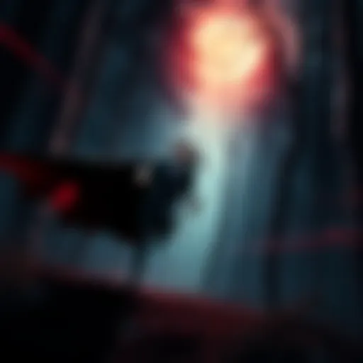 A dramatic scene of Dracula running through a dark forest, with moonlight shining down, evoking a sense of thrill and urgency.