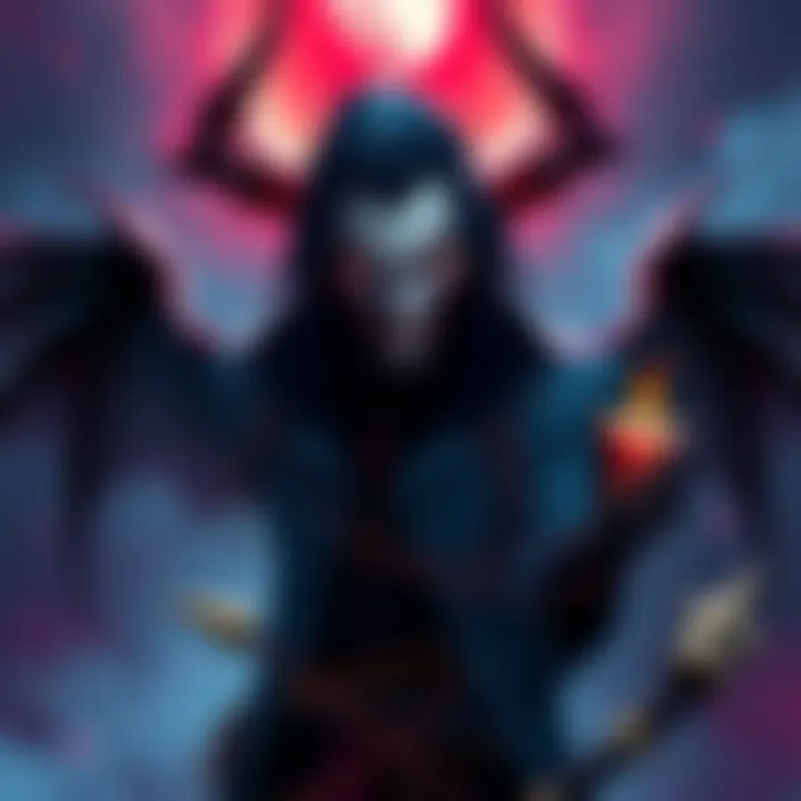 A detailed illustration of a vampire-like character named Dracula Lich, featuring dark attire and mystical elements