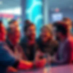 A group of people engaging in lively conversation about the Draft Move incidents in 2026, with expressions of excitement and surprise.