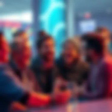A group of people engaging in lively conversation about the Draft Move incidents in 2026, with expressions of excitement and surprise.