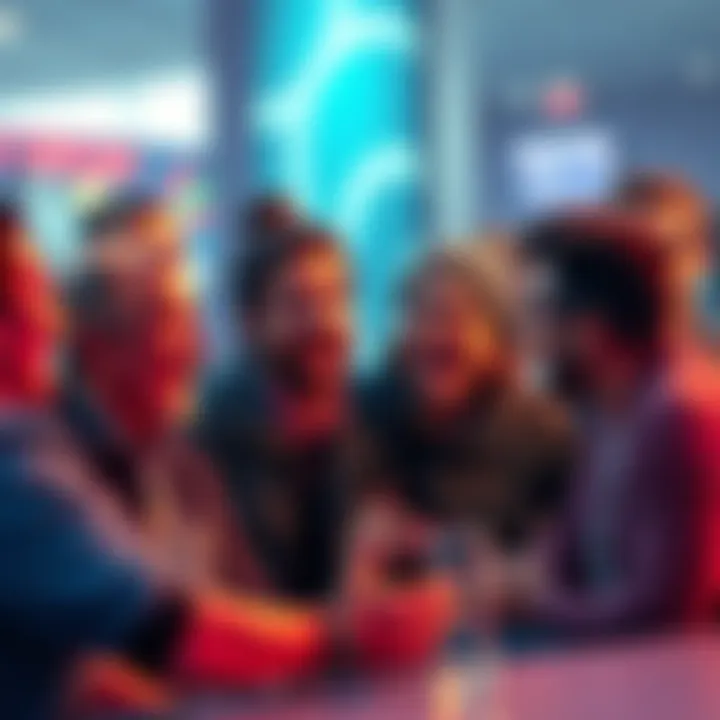 A group of people engaging in lively conversation about the Draft Move incidents in 2026, with expressions of excitement and surprise.
