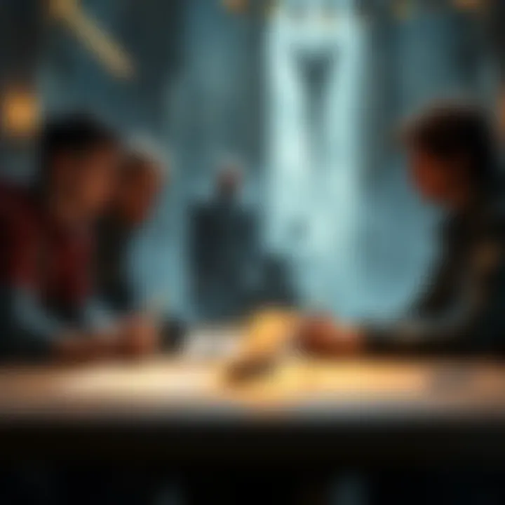 Team support issues in Dragon Age A group of game developers discussing challenges during the creation of Dragon Age's Veilguard, with concerned expressions and notes on a table