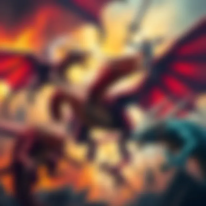 A wide-format collage showcasing colorful dragons in combat, inspired by D&D artwork, featuring outlined sketches from original illustrations.