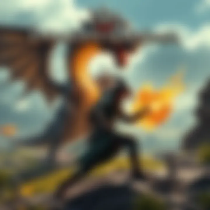 A scene from Dragon's Dogma showcasing a character fighting a mythical creature in a fantasy landscape
