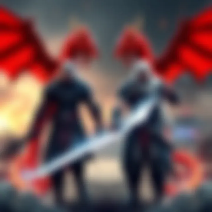 A comparison scene showcasing Dragons Dogma 1 and DD2 characters with different classes and weapons