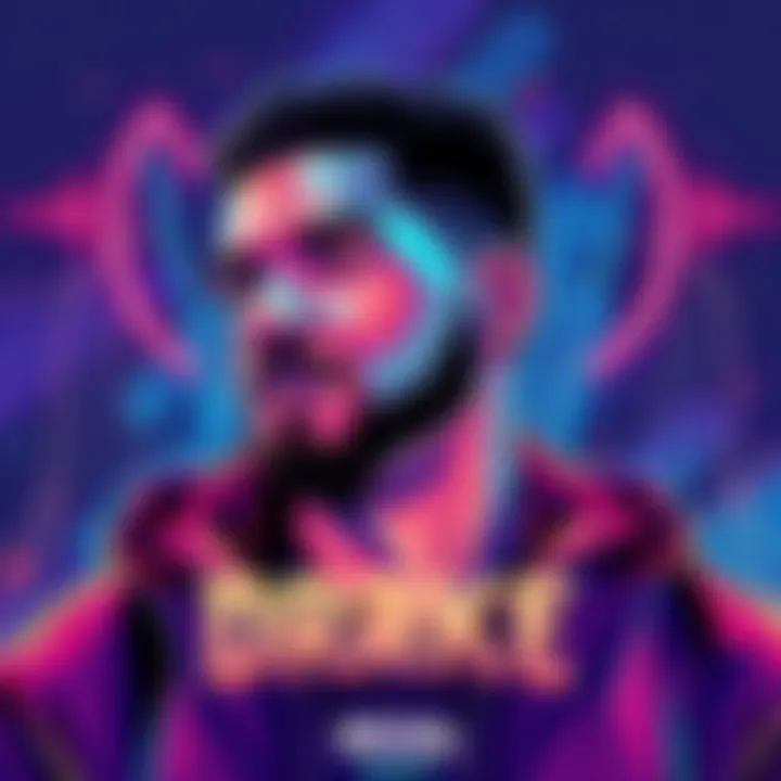 A dynamic illustration of a model inspired by Drake, showcasing creative elements and vibrant colors, with sound waves representing original audio from Prozd.