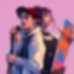 Artwork featuring Drakeway with a microphone and Chloeminos holding a paintbrush, highlighting their creativity and talent in 2026.