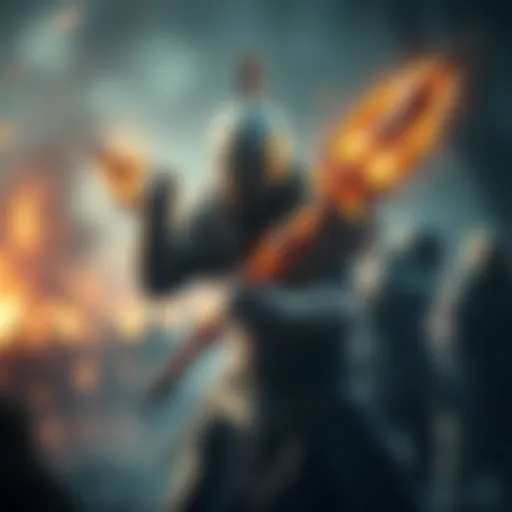 A warrior holds the Draupnir spear, showcasing its unique design and shimmering properties as it multiplies. The background hints at a battle scene.