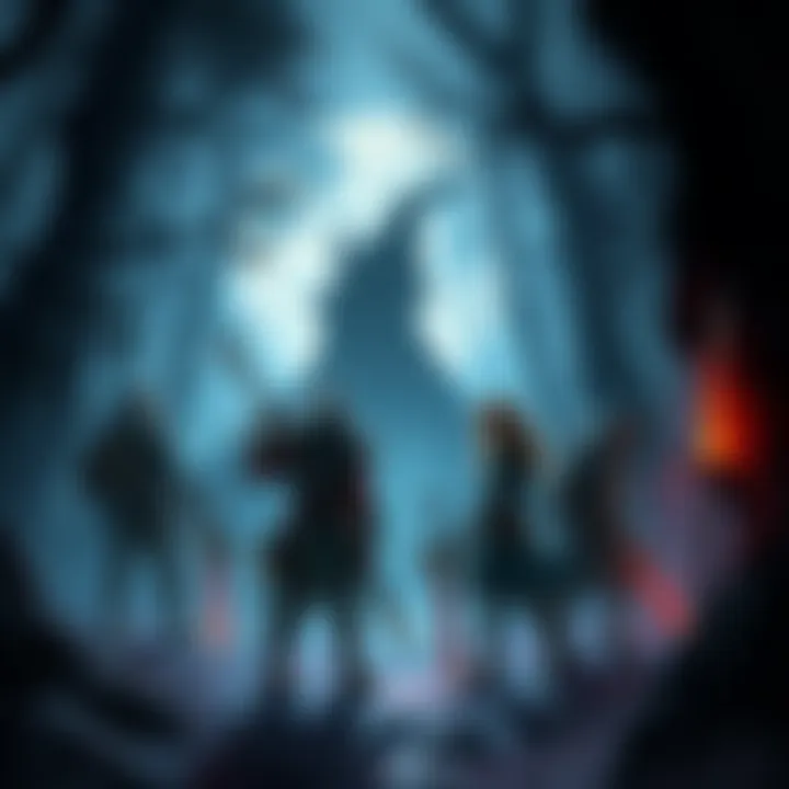 Dread and Dark Fantasies RPG Cover A fantasy scene depicting dark forests and ominous shadows, showcasing a group of adventurers with various weapons and gear, ready for an RPG quest.