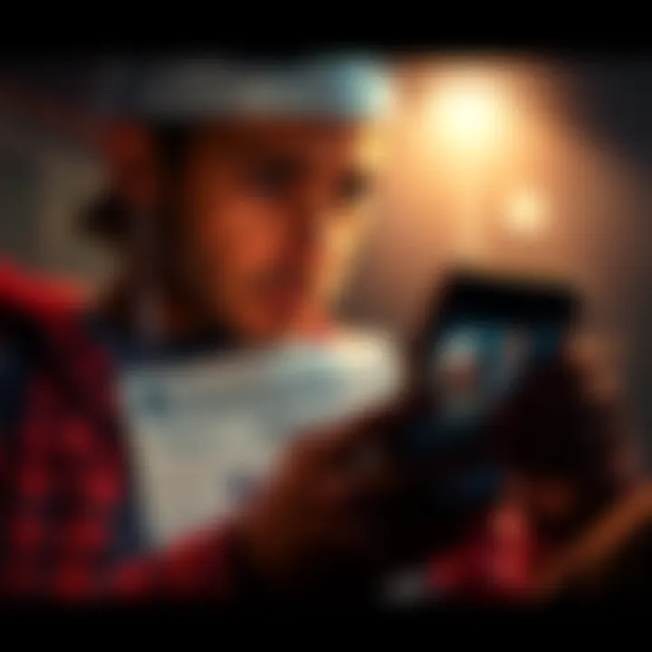 A concerned person reading news on a smartphone about Dreadbound updates with a serious expression.